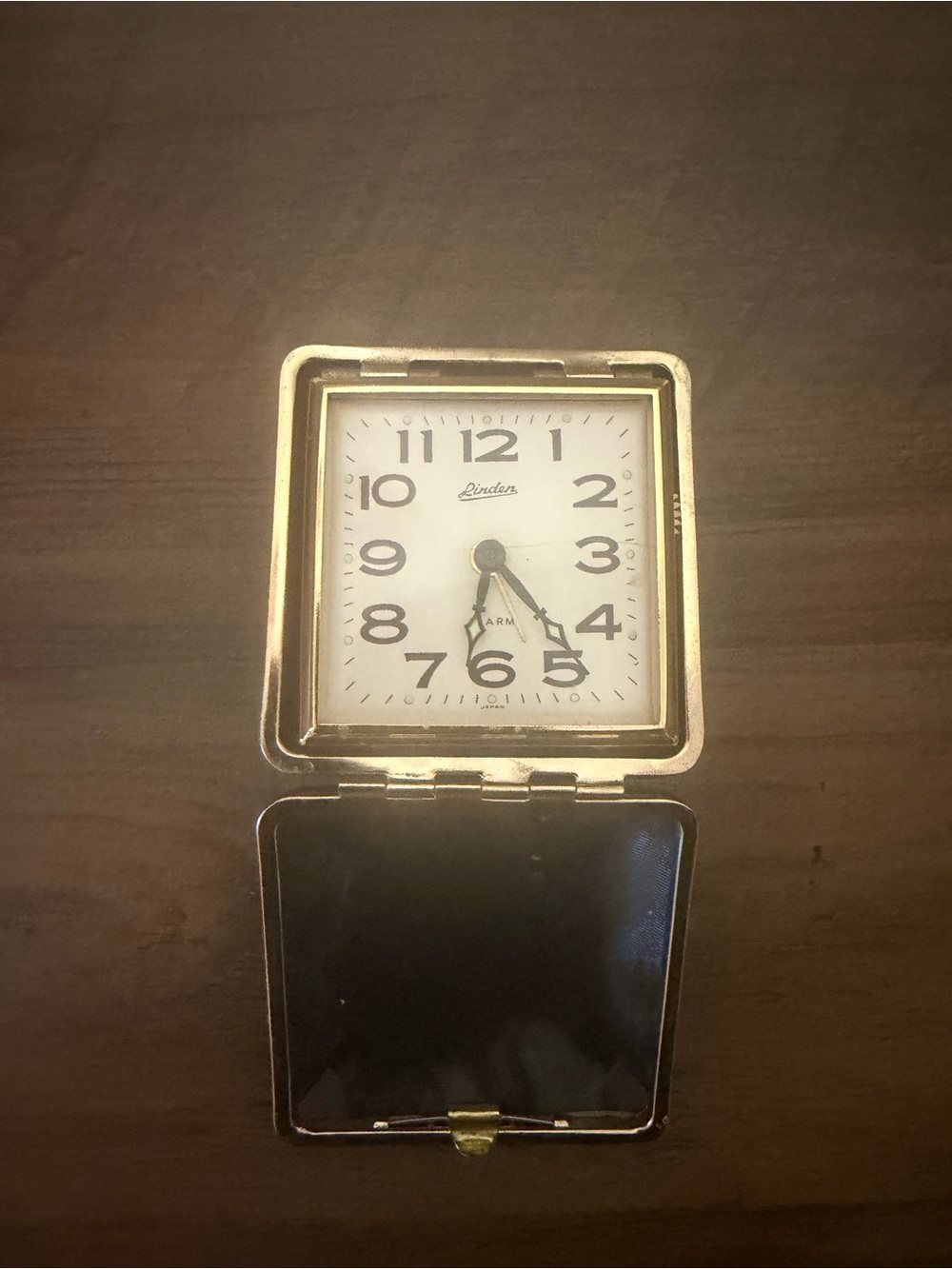 Linden vintage Gold Fold-Open Travel Alarm Clock with White Dial